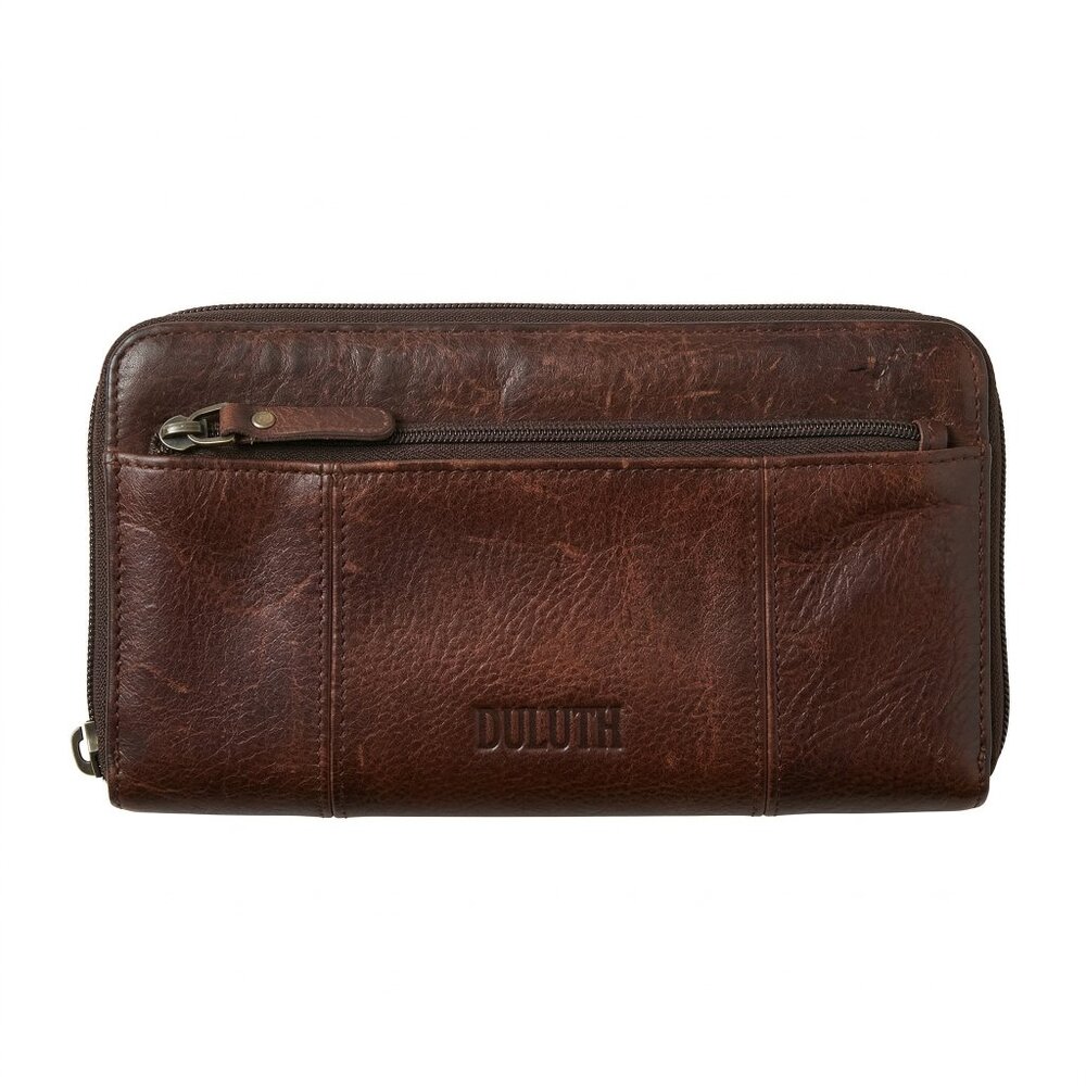 Duluth Trading Co Lifetime Leather Zip Around Wallet Brown Organizer